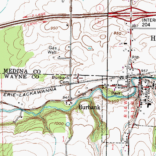 Topographic Map of Burbank Cemetery, OH