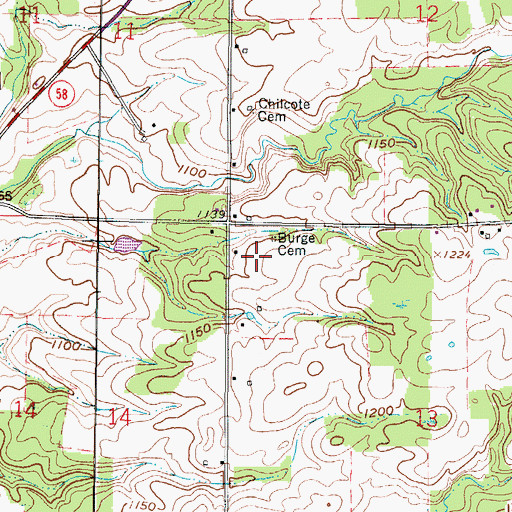 Topographic Map of Burge Cemetery, OH