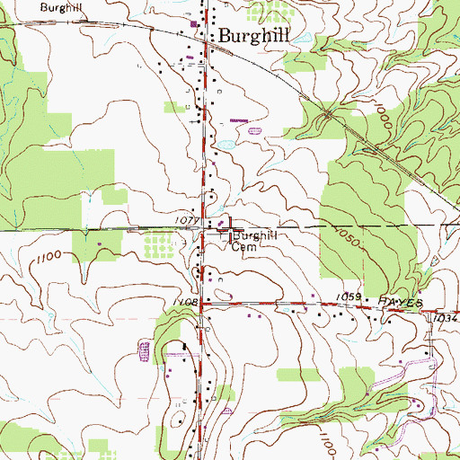 Topographic Map of Burghill Cemetery, OH