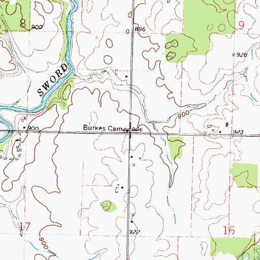 Topographic Map of Burkes Cemetery, OH