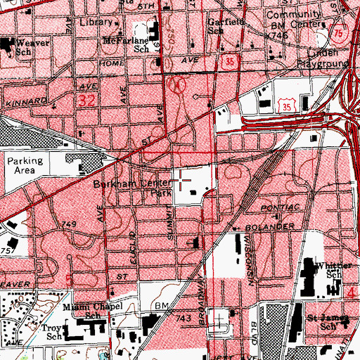Topographic Map of Burkham Center Park, OH