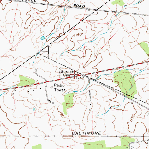 Topographic Map of Burnett Cemetery, OH