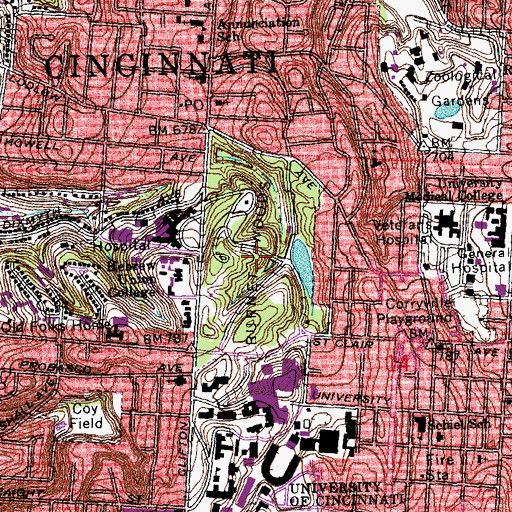 Topographic Map of Burnett Woods, OH