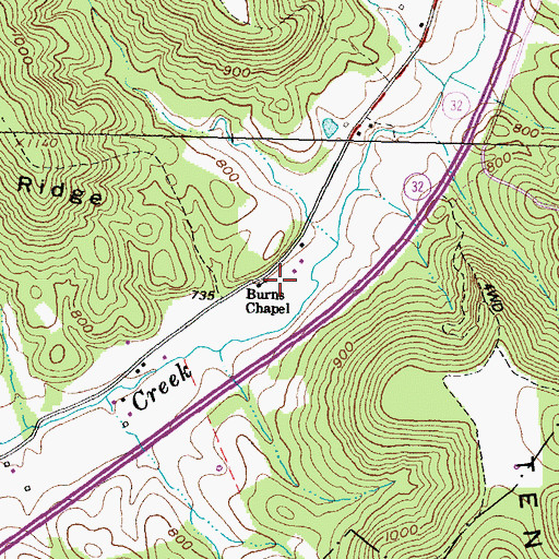 Topographic Map of Burns Chapel, OH