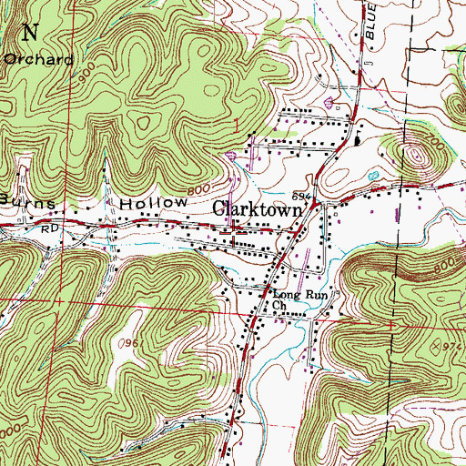 Topographic Map of Burns Hollow, OH