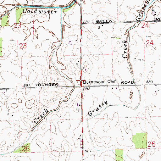 Topographic Map of Burntwood Cemetery, OH