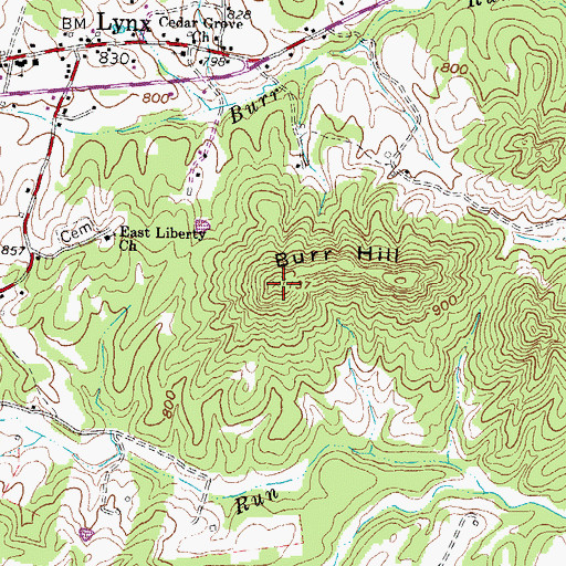 Topographic Map of Burr Hill, OH