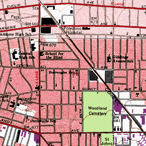 Topographic Map of Burroughs School, OH