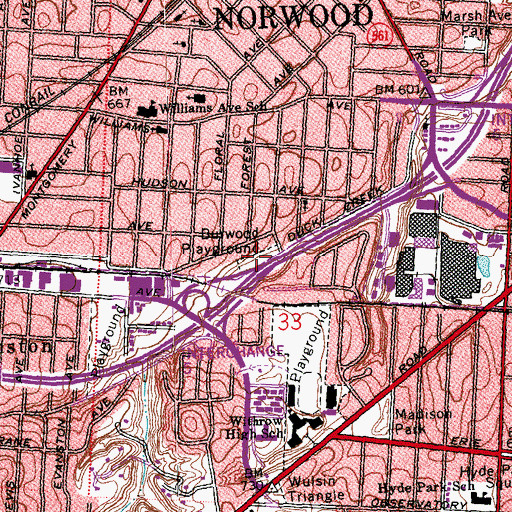 Topographic Map of Burwood Playground, OH