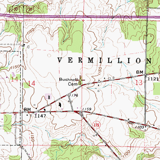 Topographic Map of Bushnell Cemetery, OH
