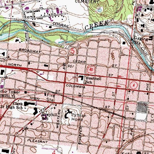 Topographic Map of Bushnell School, OH