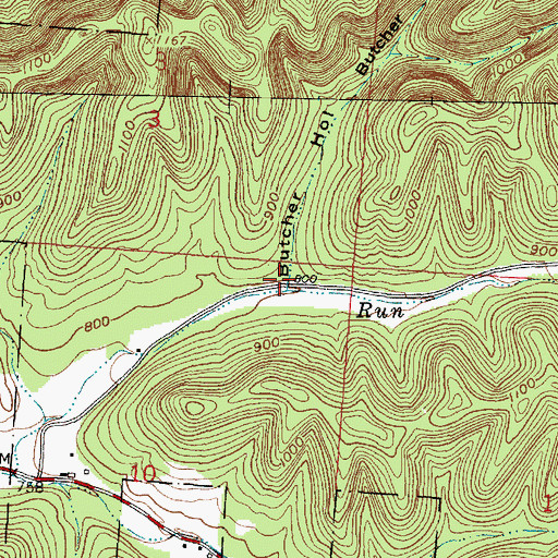 Topographic Map of Butcher Hollow, OH
