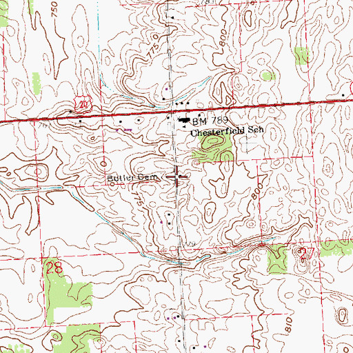 Topographic Map of Butler Cemetery, OH