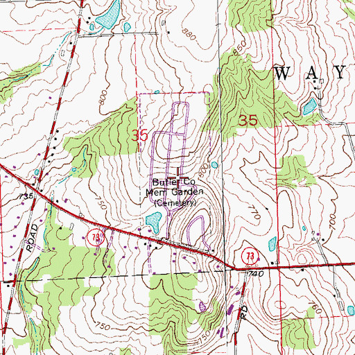 Topographic Map of Butler County Memorial Garden, OH
