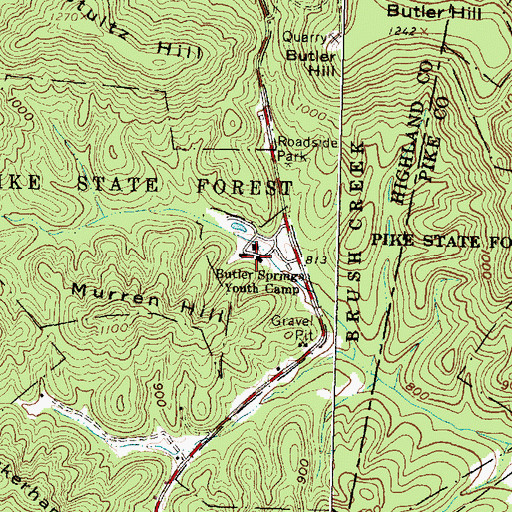 Topographic Map of Butler Spring Youth Camp, OH