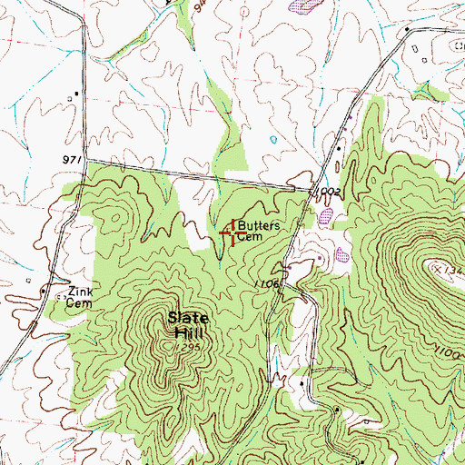 Topographic Map of Butters Cemetery, OH