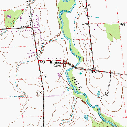 Topographic Map of Buxton Cemetery, OH