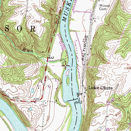 Topographic Map of Cabin Run, OH