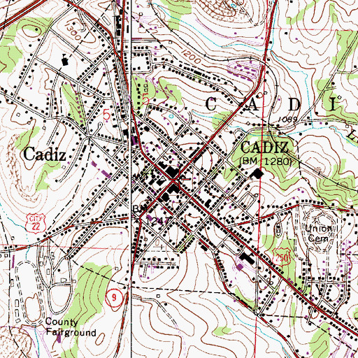 Topographic Map of Cadiz, OH