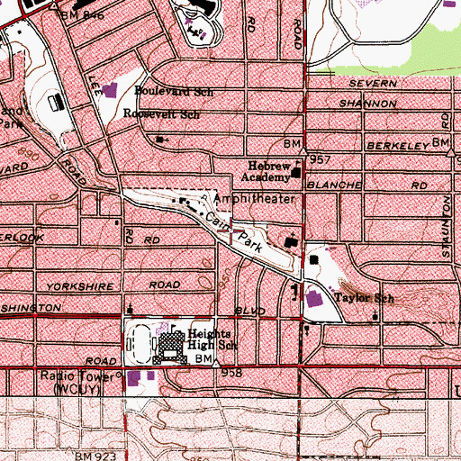 Topographic Map of Cain Park, OH