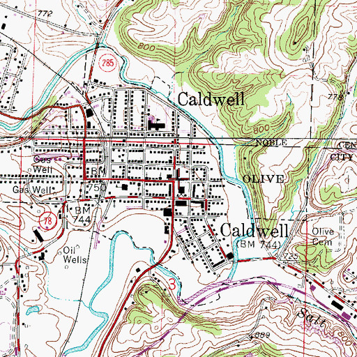 Topographic Map of Caldwell, OH
