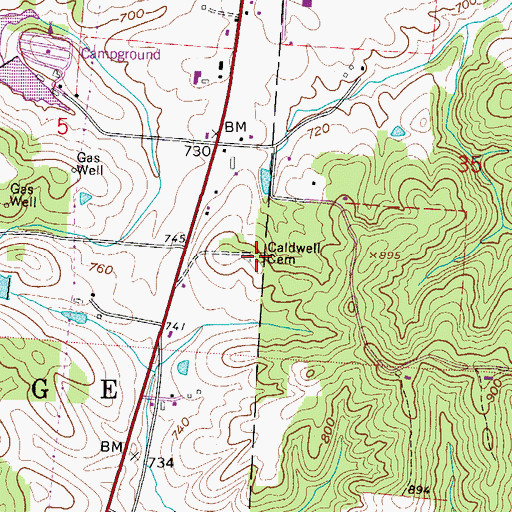 Topographic Map of Caldwell Cemetery, OH
