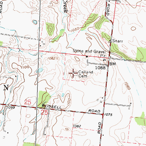 Topographic Map of Calland Cemetery, OH