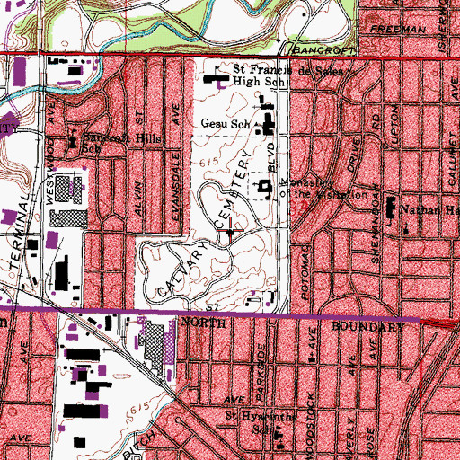 Topographic Map of Calvary Cemetery, OH