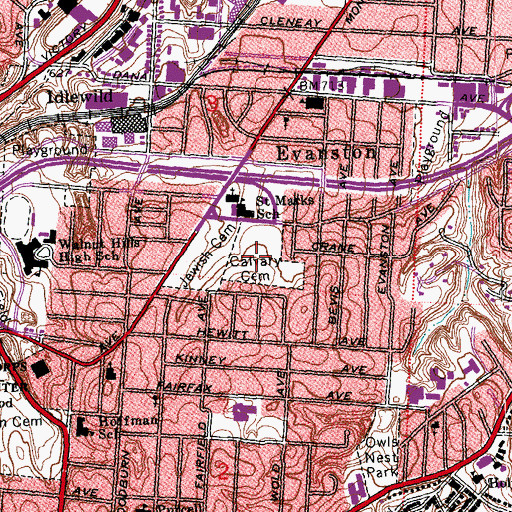 Topographic Map of Calvary Cemetery, OH
