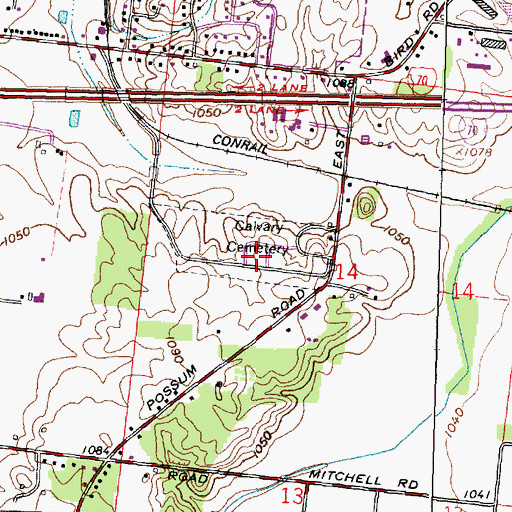 Topographic Map of Calvary Cemetery, OH