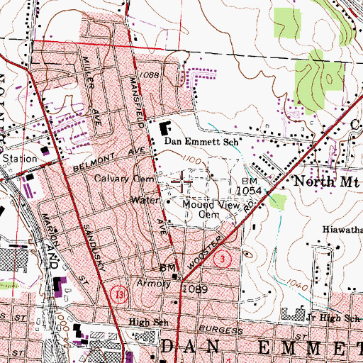 Topographic Map of Mount Calvary Cemetery, OH