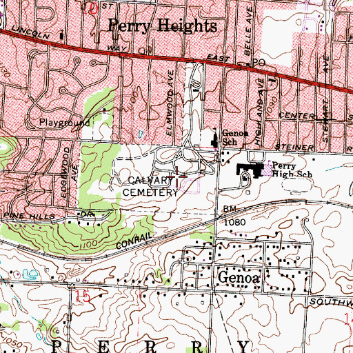 Topographic Map of Calvary Cemetery, OH