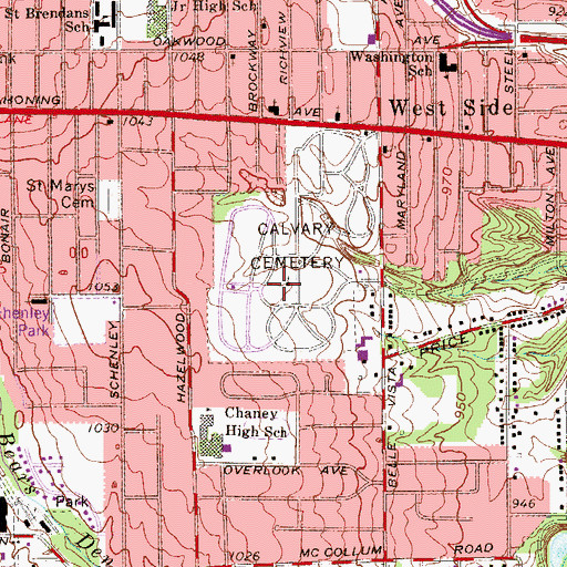 Topographic Map of Calvary Cemetery, OH