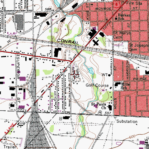 Topographic Map of Calvary Cemetery, OH