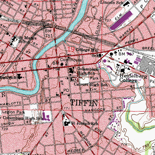 Topographic Map of Calvert High School, OH