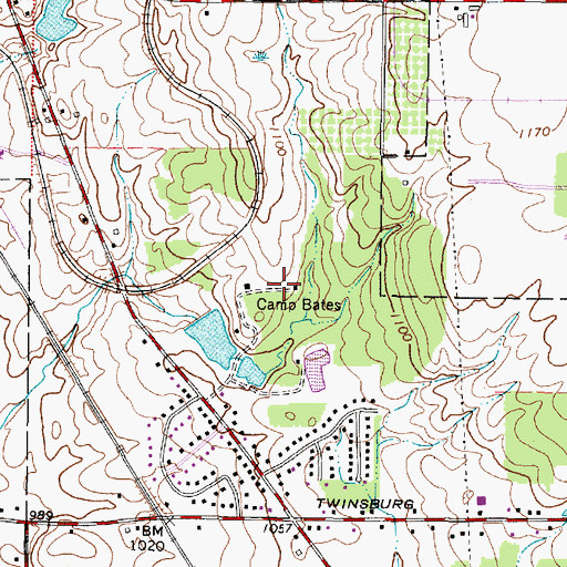 Topographic Map of Camp Bates, OH