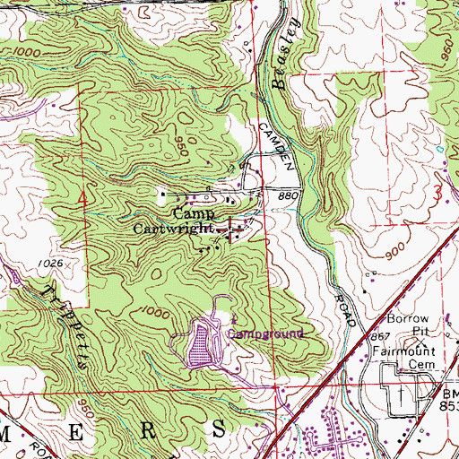 Topographic Map of Camp Cartwright, OH