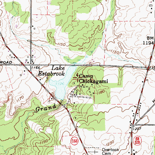 Topographic Map of Camp Chickagami, OH