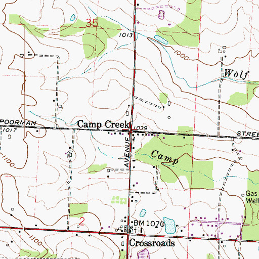 Topographic Map of Camp Creek, OH