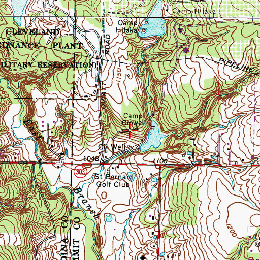 Topographic Map of Camp Crowell, OH