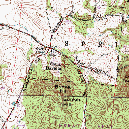 Topographic Map of Camp Davella, OH