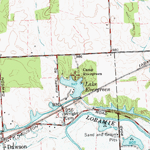 Topographic Map of Camp Evergreen, OH