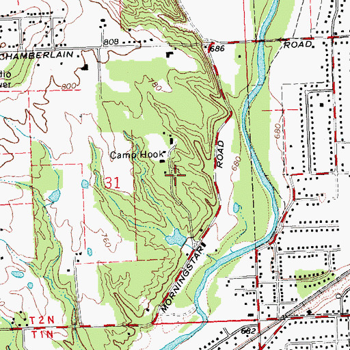 Topographic Map of Camp Hook, OH