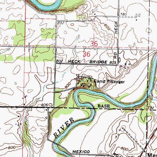 Topographic Map of Camp Pittenger, OH