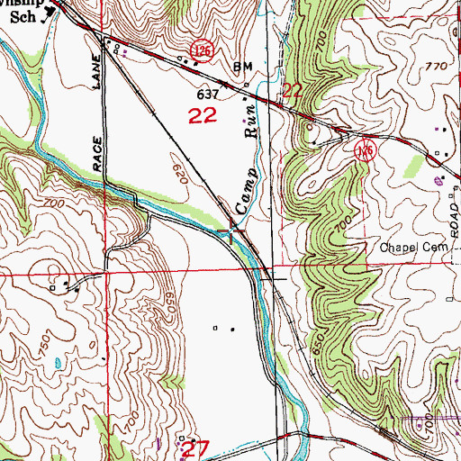 Topographic Map of Camp Run, OH