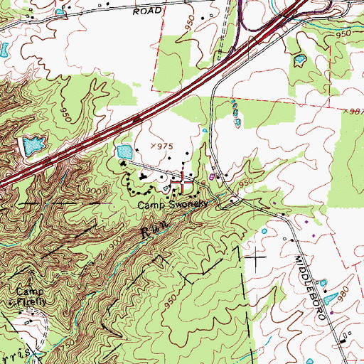 Topographic Map of Camp Swoneky, OH