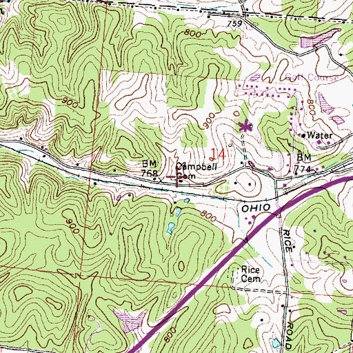 Topographic Map of Campbell Cemetery, OH