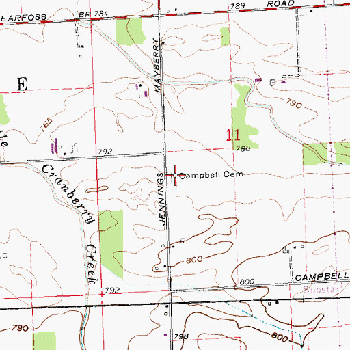 Topographic Map of Campbell Cemetery, OH