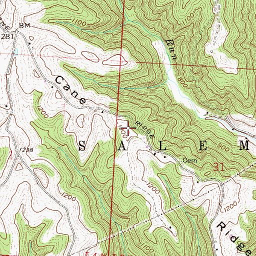 Topographic Map of Cane Ridge, OH