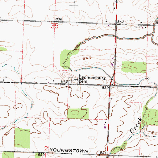 Topographic Map of Cannonsburg Cemetery, OH